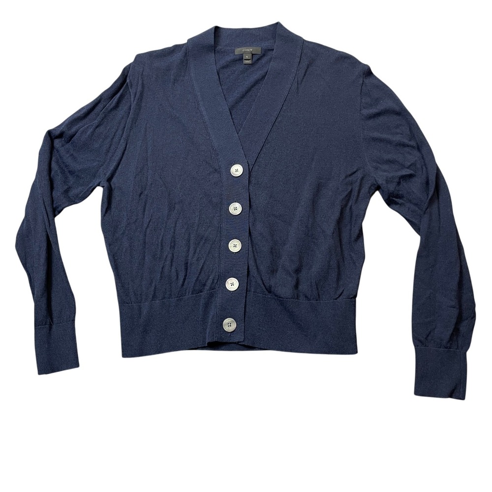 J Crew XL Navy‎ Cardigan Full Button Up Long Sleeve Cotton Blend